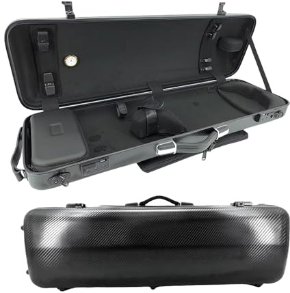 Conboxus Carbon Fiber Violin Case with Password Lock 4/4 Full Size Rectangular Lightweight Hard Case with Detachable Music Sheet bag,Backpack-Style Shoulder Straps,waterproof (black)