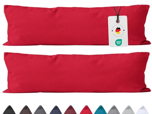 Carpe Sonno Seitenschläferkissen Bezug 40x145 cm 2er Set, Baumwolle – Rot | Kissenhülle mit Reißverschluss | Premium Baumwolle, Oeko-Tex | für Schlafzimmer, Wohnzimmer, Bett & Sofa | Deko & Kopfkissen