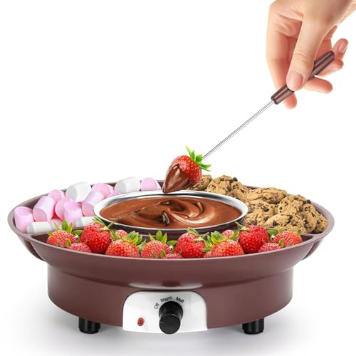 Mingzhe Máquina Eléctrica para Derretir Chocolate, Pequeña Máquina Eléctrica para Fuente de Fondue de Chocolate con Divisor Alimentos, Suministros Fiestas Queso (Enchufe europeo 220V)