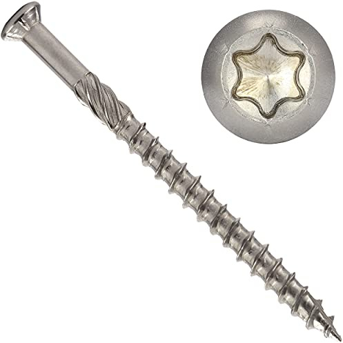 OPIOL QUALITY® Terrassenschrauben mit CUT-Spitze TORX TX 5x50 mm aus Edelstahl C1 (100 Stück) u. Schneidkerbe Innensechsrund Holzgewinde Terrassenbau