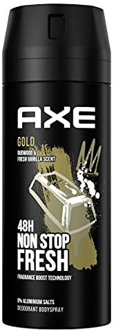 Axe Bodyspray Gold Deo ohne Aluminium bekämpft geruchsbildende Bakterien und unangenehme Gerüche 150 ml 3 Stück