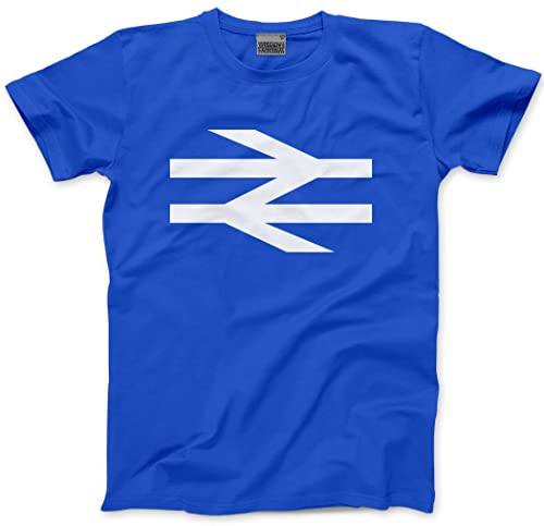 British Rail Logo Football Matchday Crew T-Shirt Footie Firm Trainspotter Rail Enthusiast - Mens Unisex T-Shirt - M Blue Beige