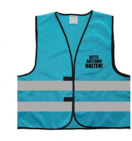 Warnweste - Signalweste - Bitte Abstand HALTEN - Warnweste mit Aufdruck - Größe L/XL, Skyblau
