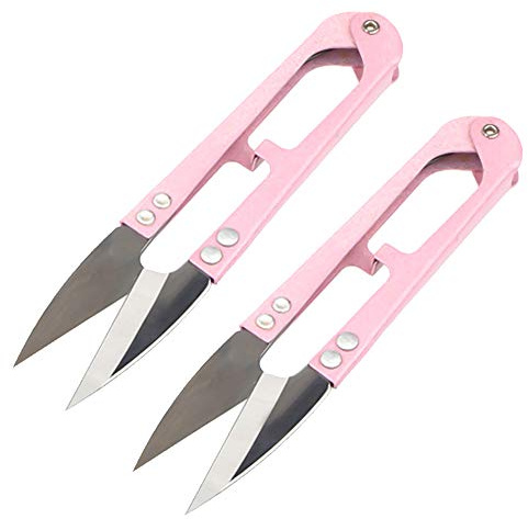 Qoosea 2 PCS U-Form Schere Metall Gewinde Clip Tailor Garn Frühjahr Schere Stitch Cutter Mini Schere für Kreuzstich Nähscher(Rosa)