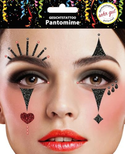 Gesichts-Tattoo - Glitzer Aufkleber Klebetattoos (Pantomime)