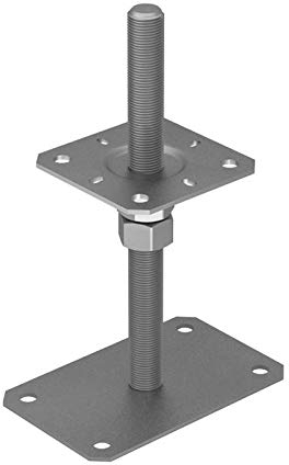 GRUNDLINE - Pfostenträger höhenverstellbar 50 bis 200 mm- Pfostenträger aufschrauben - Stützenfuß - Pfostenanker - Aufschraubhülse - Anker - Gewindestange M20-250 mm - Ankerplatte 80x80x3 mm