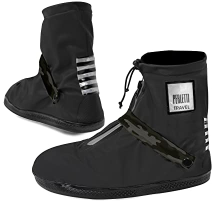 PERLETTI Copriscarpe Impermeabili Bassi Neri - Copri scarpa Adulto Catarifrangenti Antipioggia con Suola Antiscivolo - Galosce Pioggia Fango Neve con Punta e Tallone Rinforzati (Mimetico, S 36/39)