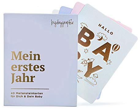 40 Meilensteinkarten Baby PREMIUM mit Goldfolie + Geschenkbox - für Junge & Mädchen - Mein erstes Jahr - Geschenk zur Geburt Schwangerschaft Geschenkset Babyparty