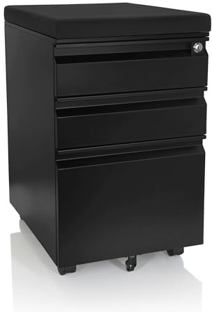 hjh OFFICE 743021 Caisson à roulettes avec Coussin d'assise Color OS Acier Noir Armoire à roulettes avec dossiers Suspendus A4, verrouillable