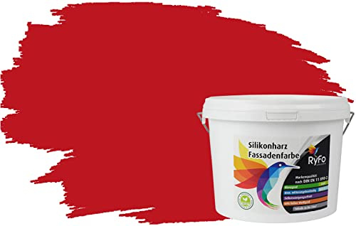 RyFo Colors Silikonharz Fassadenfarbe Lotuseffekt Trend Chinarot 3l - bunte Fassadenfarbe, weitere Rot Farbtöne und Größen erhältlich, Deckkraft Klasse 1