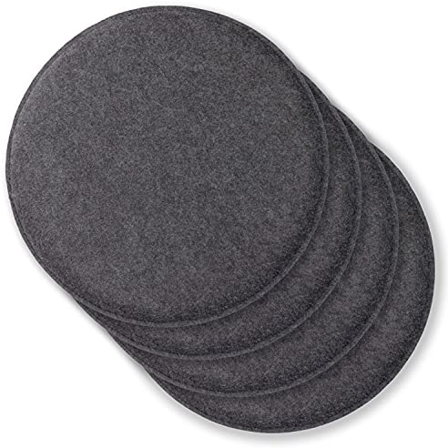 Rubberneck 4er Set rutschfeste Filz Sitzkissen rund, Stuhlkissen mit Antirutsch-Noppen, dunkelgrau