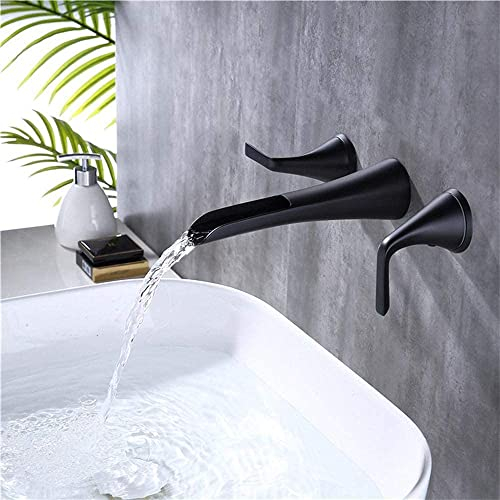 chicstyleme Unterputz Badewannenarmatur Gebürstetes Wandmontage Schwarz Waschtischarmatur Bad Wasserhahn 2-Hebel Mischbatterie Waschtischbatterie Wandhalterung Waschbecken Armatur