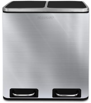 KARAT Poubelle de Cuisine en métal à pédale - Tri de déchets pour Bureau Ecole Jardin - Sceau intérieur Amovible avec poignée - Ouverture Mains-Libres (Felix - Acier Inoxydable, 2 x 30 litres)