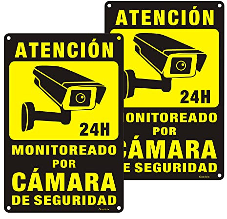 Goodvia Cartel Videovigilancia Aluminio Reflectante 20x30 cm, Placa Videovigilancia Metal Cartel Metalico Duradero, Impermeable y Resistente UV, 2PCS