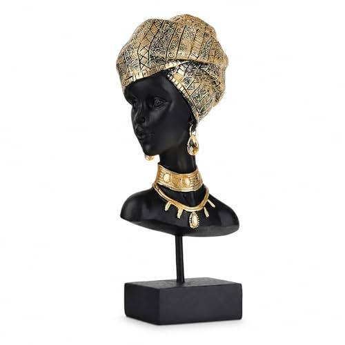 XIYOUQI African Tribal Lady Figurines Head Statue, Black Resin Material, African American Bust Statue, Home Decor Accent, Suitable for Living Room, Office, Desktop Decor