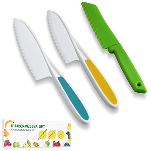 Willingood Cuchillo infantil de 3 piezas a partir de 3 años, cuchillo de aprendizaje para niños, herramienta de cocina ergonómica, apto para niños
