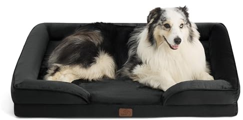 BEDSURE orthopädisches Hundebett ergonomisches Hundesofa, 106x80cm | Hundekorb grosse Hunde mit eierförmiger Kistenschaum, wasserdichtem & waschbarem Bezug, rutschfester Unterseite, schwarz