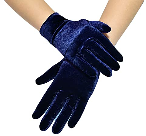 Damen Satin Classic Opera Fest Party Audrey Hepburn Handschuhe - 1920er Stil, Elastisch, Erwachsene Größe, Handgelenklang, Kurze Samt, Kostüm - Blau