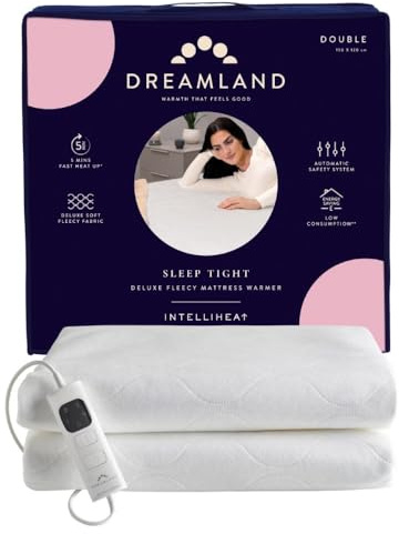 Dreamland Sleep Tight Heizdecke – Erschwingliche Premium-Heizdecke mit 6 Heizstufen, schnelles Aufheizen, Überhitzungsschutz und maschinenwaschbar, Timer, 150 x 137 cm, Doppelgröße