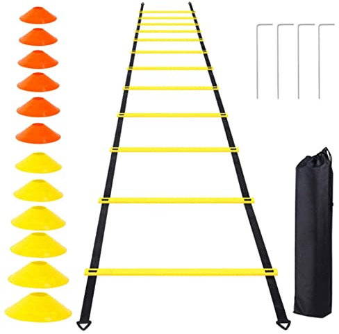 Tacery Fußball Trainingsset, Unisex Jugend 18 Stück Trainingszubehör, Fussball trainingszubehör, Koordinationsleiter 6m und 12 Hütchen, Fußball Kick Trainer