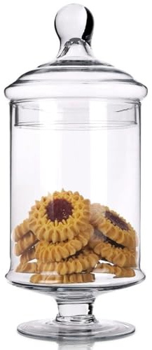 Glass Cookie Biscuit Jar with Lid Biscotti Storage Victorian Style Jar Clear Footed Base Sweets Candy Chocolate Buffet Container for Party Wedding Display Home Kitchen