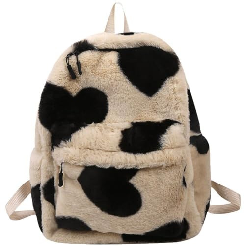 Frauen Mini -Rucksack Süße Flauschige Umhängetasche Plüsch Kuh Muster Rucksack Hasen Satchel Geldbörse Plüsch Handtaschen Freizeitpack Für Mädchen