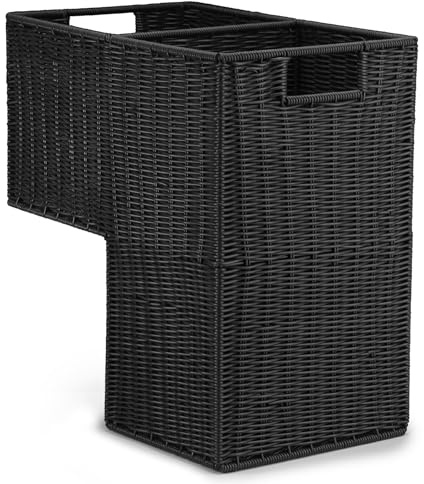 Woodluv L-Shape Large Polypropylene Step Basket With Insert Handle, Step Tidy Storage Basket, Bin for Laundry, Toys, Household Items, Staircase Storage Basket Organiser, Black, 38 x 20 x 40 cm