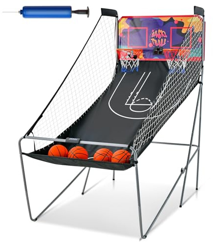 LIFEZEAL Basketball-Arcade-Spiel, Faltbar Basketballautomat für 2 Personen, Elektronische Basketballwurfmaschine mit 2 Basketballkörbe, 8 Spielmodi & Zähler, 4 Bälle, 1 Pumpe
