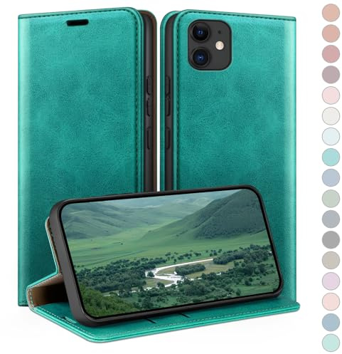 HUOUH for iPhone 12/iPhone 12 Pro 6,1 Wallet case with RFID Blocking PU Leather,Credit Card Holder,Flip Folio Book Phone cases Shockproof Cover Women Men for Apple 12 case Blue Green