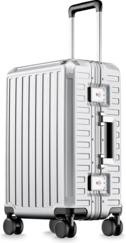 LUGGEX Koffer Trolleys, Koffer Klein ohne Reißverschluss, 100% PC Hartschalenkoffer Reisekoffer mit Aluminium Rahmen, 8 Spinner Rollen, TSA Schloss, Silber, 55,8 x 37 x 24 cm, 36L