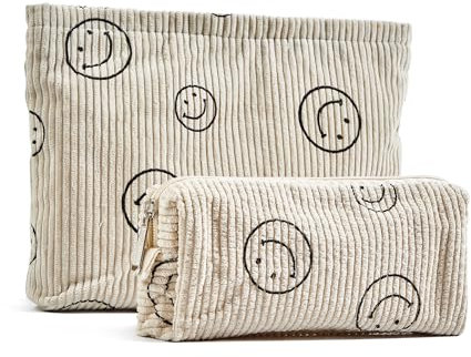 2 stück Kosmetiktasche beige, schminktasche klein,reißverschlüsse,kordsamt Kosmetiktasche,travel Cosmetic Organizer für Damen mädchen