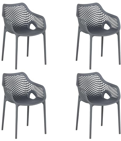 Totò Piccinni Poltrona Poltroncina LOREN in polipropilene impilabile con design moderno e adatto per casa, bar, giardino e ristorante (Grigio Chiaro, Con Braccioli 4 Pz)