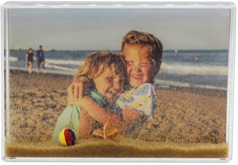 Adventa Bloque de marco de fotos con purpurina, acrílico transparente, 10 x 15 cm, arena (amarillo), ideal como regalo personalizado o decoración del hogar