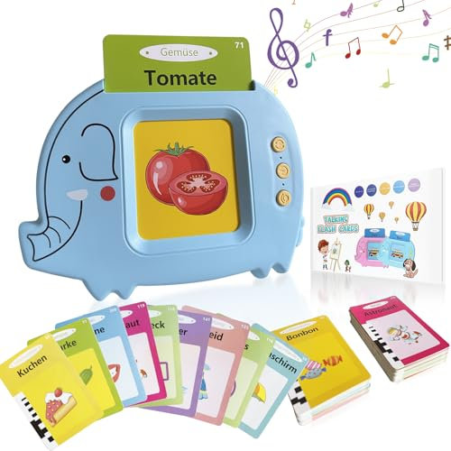 Juxtaposia Sprechende Lernkarten Deutsch,Sprechende Flash Karten mit 112 Blättern zu 224 Wörtern, Sprechende Flash Karten Deutsch für die frühkindliche Bildung für Jungen und Mädchen.