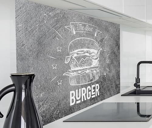 timalo Alu Spritzschutz Wand für Herd, Küche Küchenrückwand | Aluminium 2mm | Alurückwand Aluverbund Wandpaneele Rückwandschutz Platte | 80x50cm Vintage Burger Hamburger