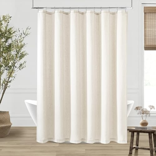 DUKIYO Süßer Duschvorhang, Leinen, extra lang, 190 cm, moderner Boho-Stil, luxuriös, Stoff, neutraler Duschvorhang, 190 cm lang, wasserabweisend, mit Haken, für Badezimmer, Hotel, Badewanne, 183 x 180 | Extra lange Duschvorhänge, modern, Boho, luxuriös, niedlich, neutral, Stoffstoff, 190 cm lang, für Hotelbadewanne, mit Haken