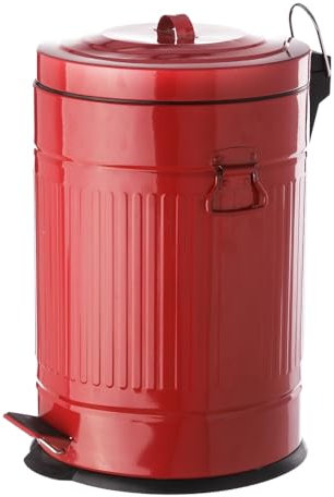 LOLAhome Papelera de cocina de 20 litros roja | Cubo basura de pedal Retro redondo metálico de zinc galvanizado de 20 litros