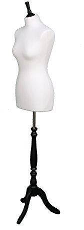 YJKKZQLB Deluxe Größe 14 Damen Schneiderbüste Schneiderpuppe weiß Jersey schwarz Holz Dreibein Ständer