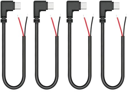 4Pcs USB C zu 2 Pin Bare Wire Open End Power Cord 10inch, 90 Grad USB Typ C Stecker 2 Pin Pigtail Kabel 20AWG 5V, für Geräte installiert oder Ersatz Reparatur DIY Kabel