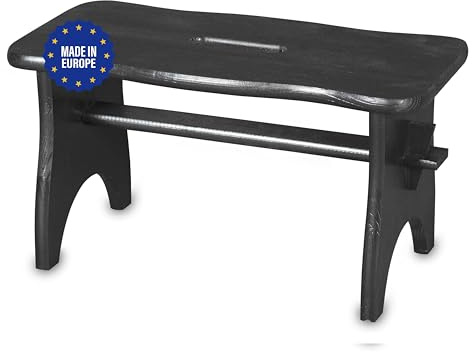 Pinus Holz Hocker 38x18x21 cm Tritthocker Schwarz Farbe | Natur Kiefernholz, stabiler Stand, Fußbank und Tritt, Flur Bad Kinderzimmer, Pflanzenhocker