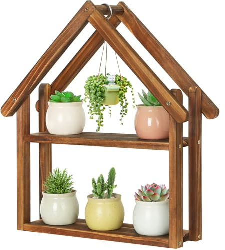 Jotsport 2 Tier Windowsill Plant Stand Small House Wood Plant Shelf Desktop Succulents Holder for Kitchen Living Room Office