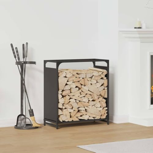Gecheer Firewood Log Rack Metal Log Store Holder for Outdoor Indoor Metal Fireplace Wood Storage Shelf Black 60x28x65 cm Cold-rolled steel