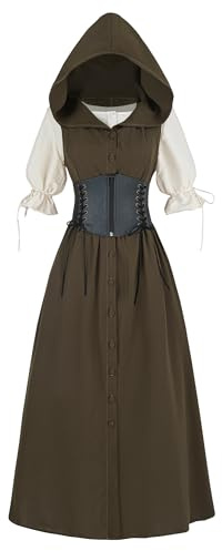 FCCAM Tauriel Kostüm Gothic Kleid Damen Mittelalter Fasching Kostüm Viking Kostüm Robin Hood Kostüm Magier Kostüm Krieger Kostüm Hexenkleid