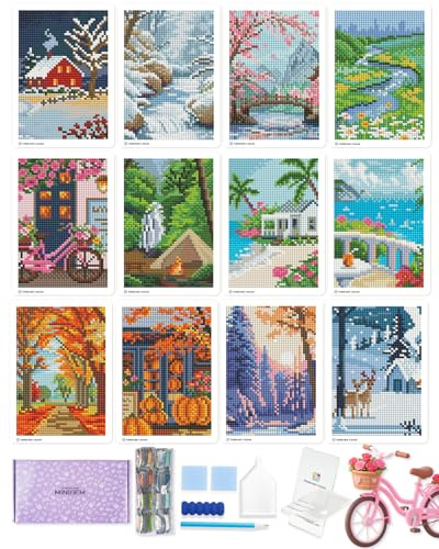 forever young Minigem Diamond Painting Klein, 12 Stück Zwölf Monate Karten | 12 Stück 5x7 Zoll Karten quadratische Diamond Painting Kits für Anfänger, ideal zum Sammeln, Ausstellen und Entspannen.