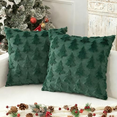 Ntwdby Weihnachtsdeko Kissenbezug, 2 Stück Weihnachtskissenbezüge 45x45cm, Kissenbezüge Weihnachten, Kissenbezug Weihnachten, für Büro Home Wohnzimmer Schlafzimmer Couch Bett Sofa Dekor (Grün)
