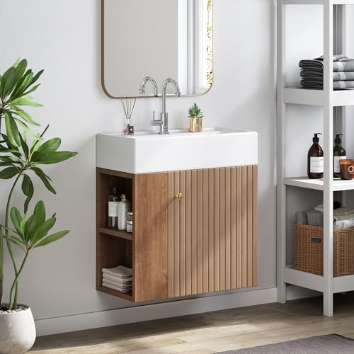 Easexcy Mueble de baño con tocador de 55 cm, armario bajo lavabo, armario para lavabo colgante, color blanco, pequeño mueble de baño de invitados