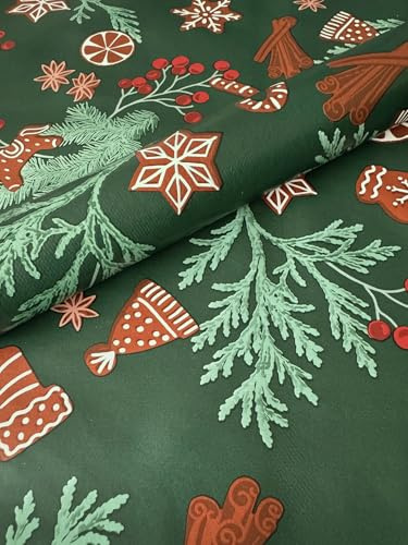 PVC Tischdecke Lebkuchen grün braun Wachstuch Weihnachten Eckig Länge & Breite wählbar abwaschbar Versand GEROLLT!, Größe:130 x 160 cm