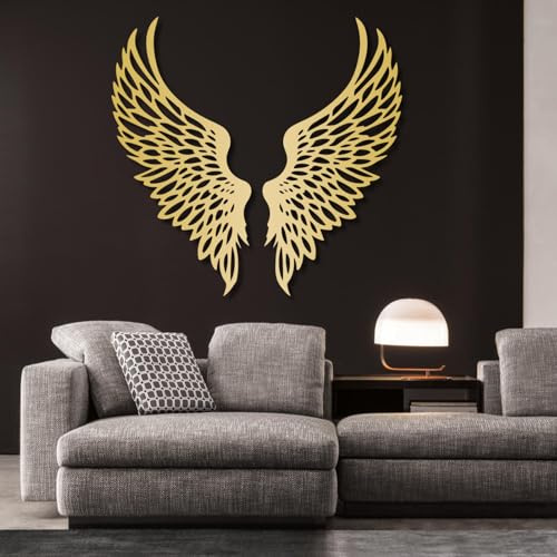 Escultura Grande de alas de ángel para decoración de Pared de Metal, Arte Minimalista Moderno, Ideal para Sala de Estar, Dormitorio, inauguración de la casa (Dorado, 76 x 76 cm)
