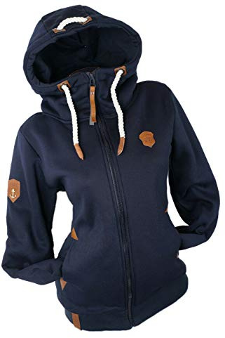 VIN TE Damen Sweat Jacke Kapuze Fleece gefüttert Hoodie Übergangsjacke Uni S - 7XL (DE/NL/SE/PL, Alphanumerisch, M, Regular, Regular, Blau-Uni)