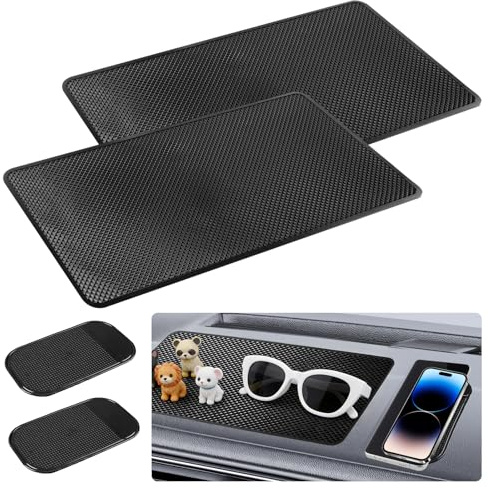 4 Pcs Non Slip Car Dashboard Mat, 27 x 15cm/14 x 8cm Anti-Slip Car Dashboard Sticky Pads for Cell Phone Sunglasses Keys, Heat Resistant, Mesh Texture
